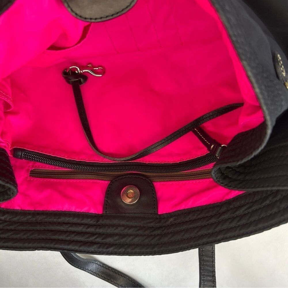 Dooney & Bourke Victoria Black Nylon Leather Trim Pink Interior Shoulder Tote - Picture 3 of 8